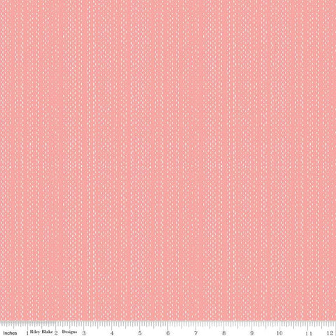 SALE Moonchild Signals C13826 Coral by Riley Blake Designs - White Dashed Stripes Stripe Striped - Quilting Cotton Fabric