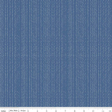 SALE Moonchild Signals C13826 Denim by Riley Blake Designs - White Dashed Stripes Stripe Striped - Quilting Cotton Fabric