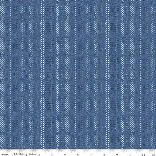 SALE Moonchild Signals C13826 Denim by Riley Blake Designs - White Dashed Stripes Stripe Striped - Quilting Cotton Fabric