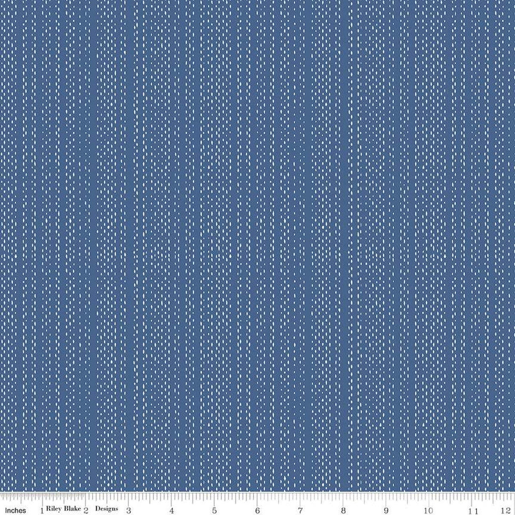 Moonchild Signals C13826 Denim by Riley Blake Designs - White Dashed Stripes Stripe Striped - Quilting Cotton Fabric