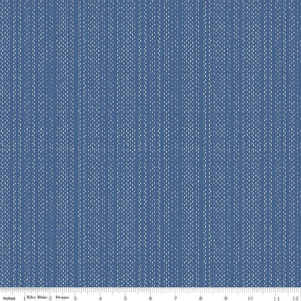 Moonchild Signals C13826 Denim by Riley Blake Designs - White Dashed Stripes Stripe Striped - Quilting Cotton Fabric