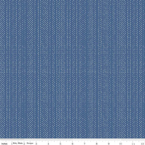 SALE Moonchild Signals C13826 Denim by Riley Blake Designs - White Dashed Stripes Stripe Striped - Quilting Cotton Fabric