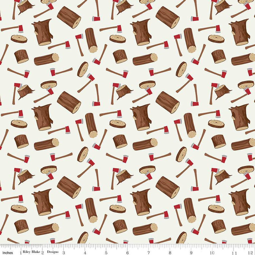 SALE Woodsman Wood Axe C13761 Cream by Riley Blake Designs - Axes Logs - Quilting Cotton Fabric