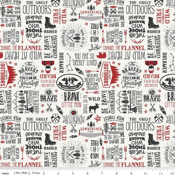 SALE Woodsman Text C13762 Cream by Riley Blake Designs - Outdoor Words Phrases Icons - Quilting Cotton Fabric