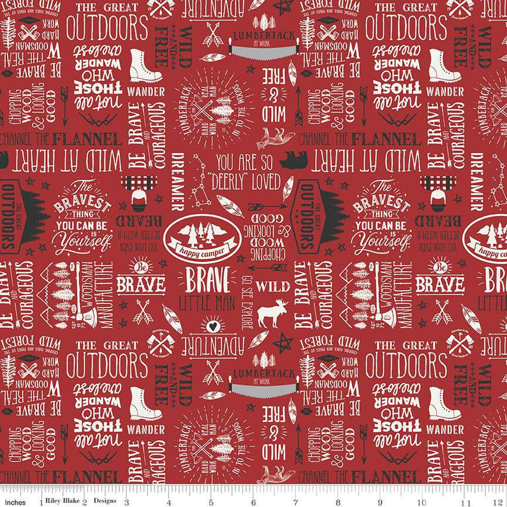 SALE Woodsman Text C13762 Red by Riley Blake Designs - Outdoor Words Phrases Icons - Quilting Cotton Fabric