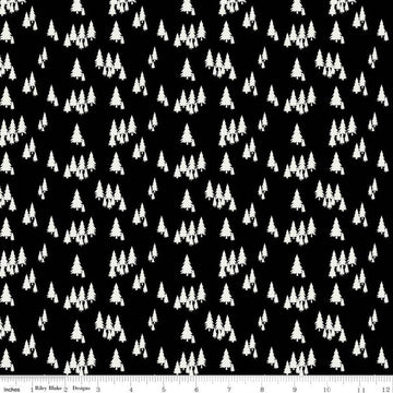 SALE Woodsman Trees C13763 Black - Riley Blake Designs - Cream Pine Pines on Black - Quilting Cotton Fabric