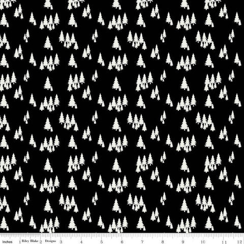 Woodsman Trees C13763 Black by Riley Blake Designs - Cream Pine Pines on Black - Quilting Cotton Fabric