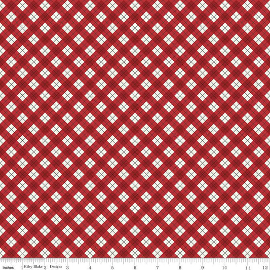 SALE Woodsman Bias Plaid C13765 Red - Riley Blake Designs - Diagonal with Cream - Quilting Cotton Fabric