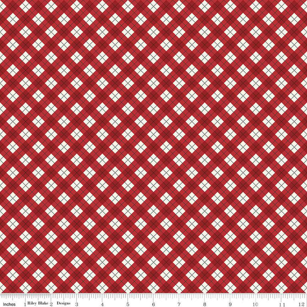 Woodsman Bias Plaid C13765 Red - Riley Blake Designs - Diagonal with Cream - Quilting Cotton Fabric