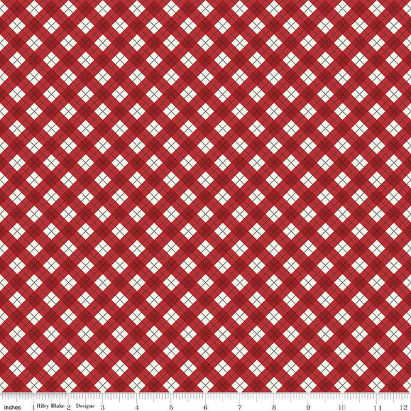 Woodsman Bias Plaid C13765 Red - Riley Blake Designs - Diagonal with Cream - Quilting Cotton Fabric