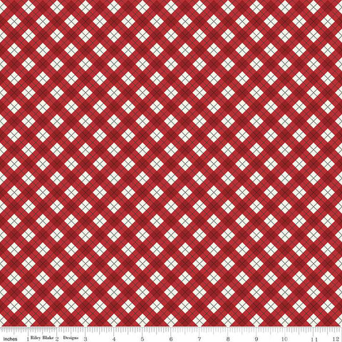 Woodsman Bias Plaid C13765 Red - Riley Blake Designs - Diagonal with Cream - Quilting Cotton Fabric