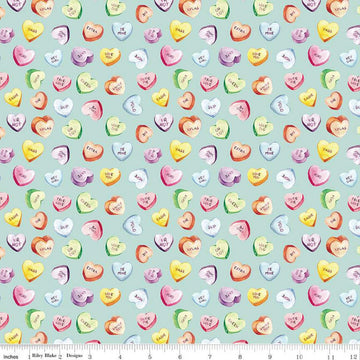CLEARANCE Monthly Placemats 2 February Candy Hearts C13923 Mint - Riley Blake Designs - Valentine's Day Valentines - Quilting Cotton Fabric