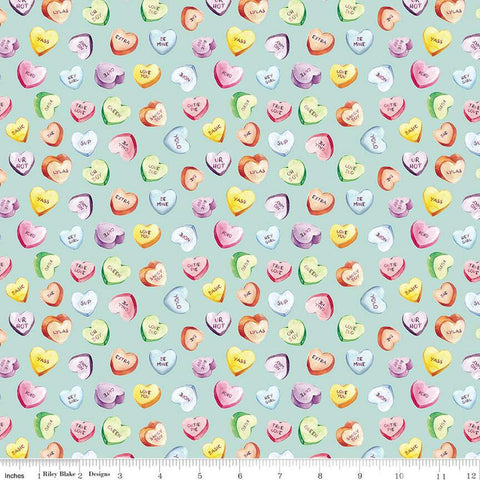 SALE Monthly Placemats 2 February Candy Hearts C13923 Mint - Riley Blake Designs - Valentine's Day Valentines - Quilting Cotton Fabric