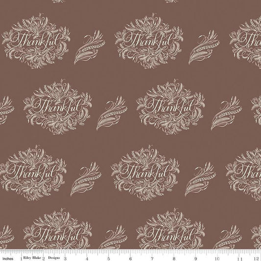 CLEARANCE Monthly Placemats 2 November Thankful C13941 Brown - Riley Blake  - Thanksgiving - Quilting Cotton
