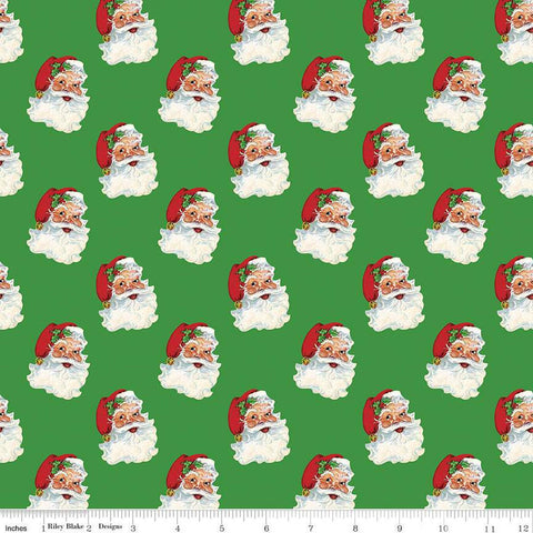CLEARANCE Monthly Placemats 2 December Santa C13943 Green - Riley Blake  - Christmas Santa Claus - Quilting Cotton