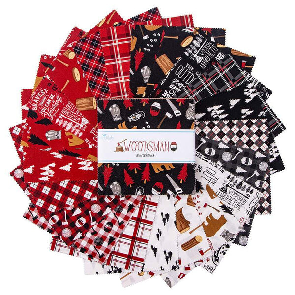 Woodsman Charm Pack 5" Stacker Bundle - Riley Blake Designs - 42 piece Precut Pre cut - Quilting Cotton Fabric