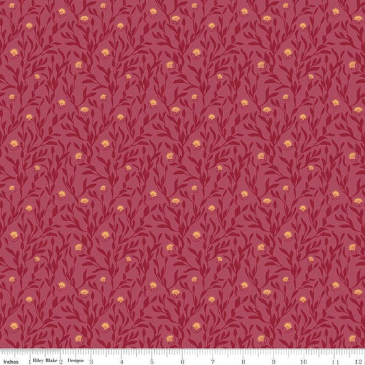 SALE Petal Song Fireflies C13715 Cranberry - Riley Blake Designs - Flowers Leaves - Quilting Cotton Fabric