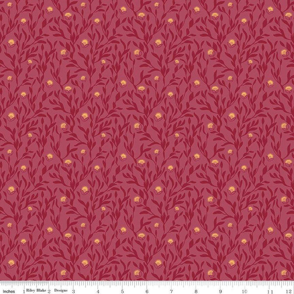 Petal Song Fireflies C13715 Cranberry - Riley Blake Designs - Flowers Leaves - Quilting Cotton Fabric