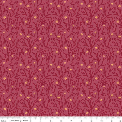 Petal Song Fireflies C13715 Cranberry - Riley Blake Designs - Flowers Leaves - Quilting Cotton Fabric