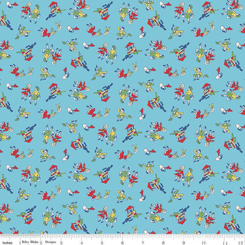 CLEARANCE Storytime 30s Jack and Jill C13864 Blue by Riley Blake  - Wells Buckets - Quilting Cotton