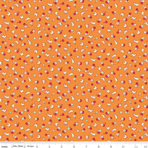 Storytime 30s Animals C13868 Orange - Riley Blake Designs - Animals Blossoms - Quilting Cotton Fabric