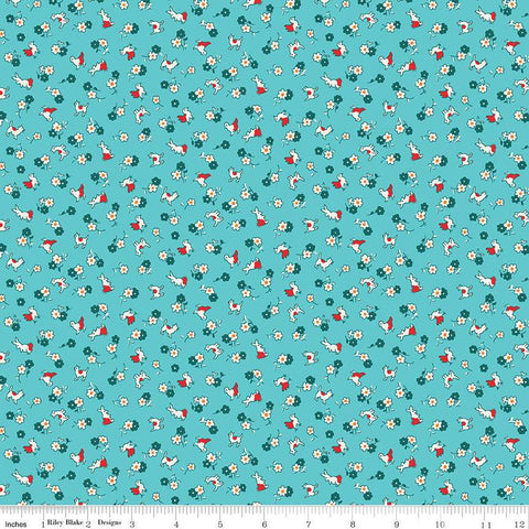 Fat Quarter End of Bolt - SALE Storytime 30s Animals C13868 Teal by Riley Blake Designs - Animals Blossoms - Quilting Cotton Fabric