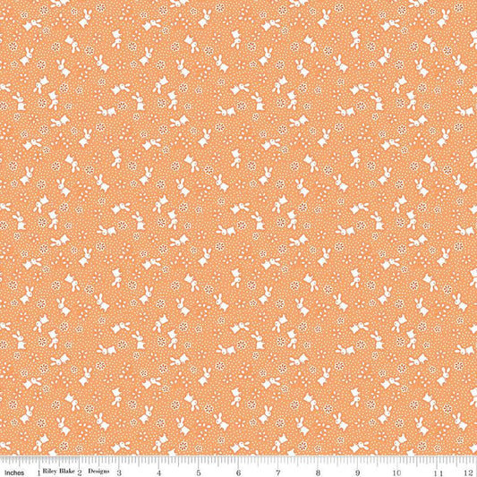Storytime 30s Bunnies C13869 Orange - Riley Blake Designs - Rabbits Blossoms Dots - Quilting Cotton Fabric
