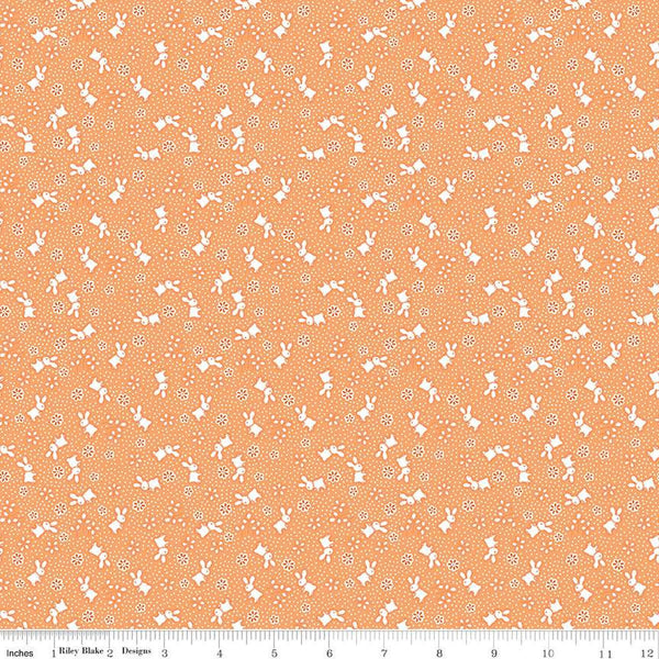 Storytime 30s Bunnies C13869 Orange by Riley Blake Designs - Rabbits Blossoms Dots - Quilting Cotton Fabric