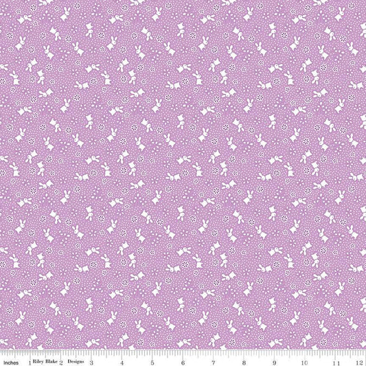 SALE Storytime 30s Bunnies C13869 Violet - Riley Blake Designs - Rabbits Blossoms Dots - Quilting Cotton Fabric