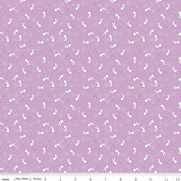 Storytime 30s Bunnies C13869 Violet by Riley Blake Designs - Rabbits Blossoms Dots - Quilting Cotton Fabric