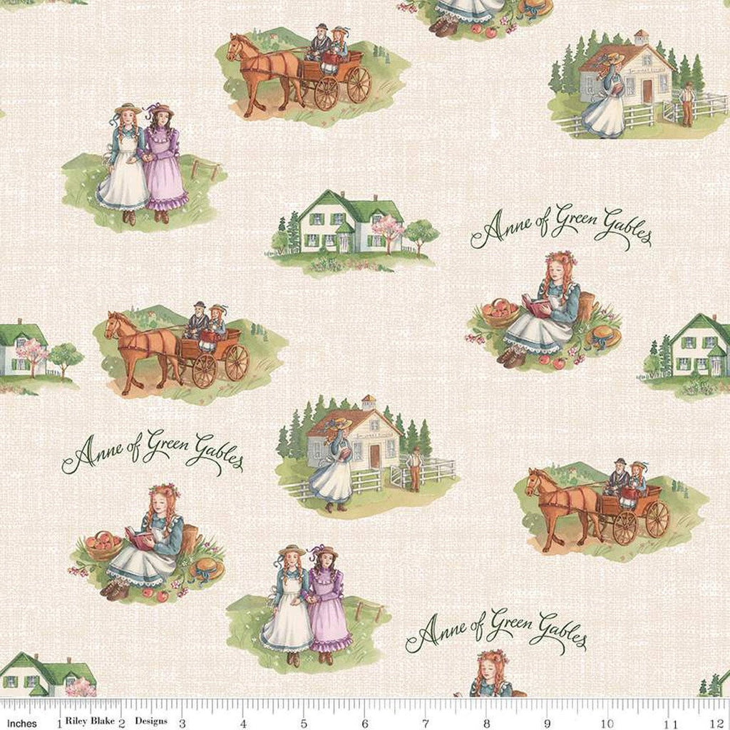 SALE Anne of Green Gables Anne and Friends C13851 Cream - Riley Blake Designs - Vignettes Text - Quilting Cotton Fabric