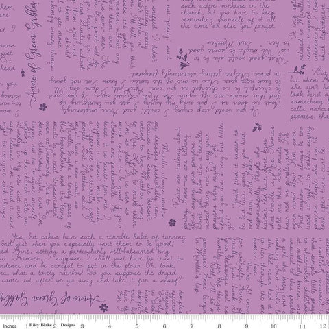 SALE Anne of Green Gables Text C13852 Violet - Riley Blake Designs - Quotes - Quilting Cotton Fabric