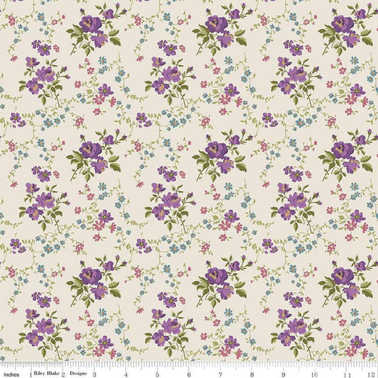 Anne of Green Gables Floral C13853 Cream - Riley Blake Designs - Flowers Leaves - Quilting Cotton Fabric - Licensed Product