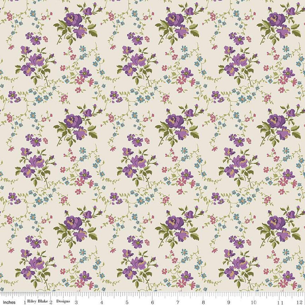 SALE Anne of Green Gables Floral C13853 Cream - Riley Blake Designs - Flowers Leaves - Quilting Cotton Fabric