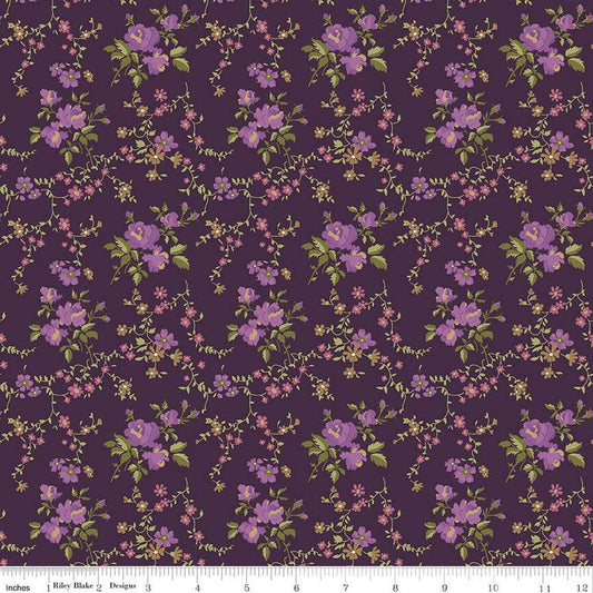Anne of Green Gables Floral C13853 Wine - Riley Blake Designs - Flowers Leaves - Quilting Cotton Fabric - Licensed Product