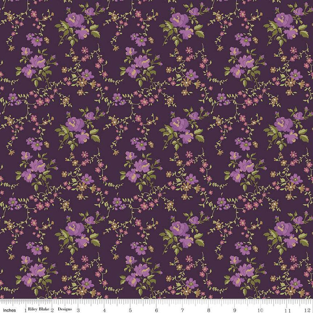 SALE Anne of Green Gables Floral C13853 Wine - Riley Blake Designs - Flowers Leaves - Quilting Cotton Fabric