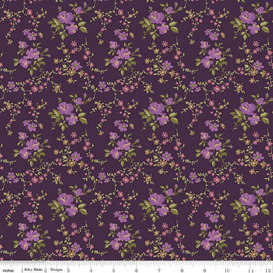 15" End of Bolt - Anne of Green Gables Floral C13853 Wine - Riley Blake Designs - Flowers Leaves - Quilting Cotton Fabric - Licensed Product