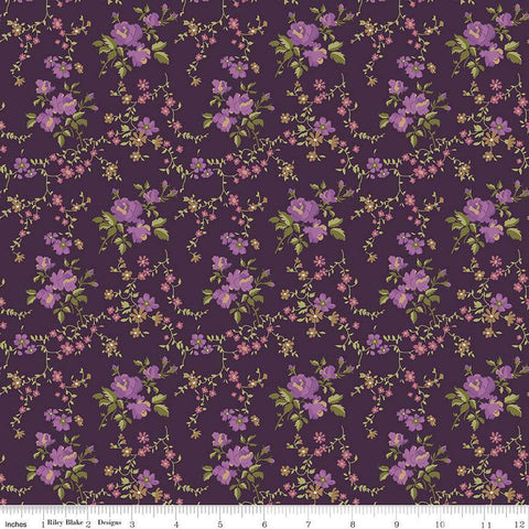 SALE Anne of Green Gables Floral C13853 Wine - Riley Blake Designs - Flowers Leaves - Quilting Cotton Fabric