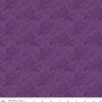 Anne of Green Gables Damask C13855 Eggplant - Riley Blake Designs - Floral Flowers Leaves - Quilting Cotton Fabric - Licensed Product