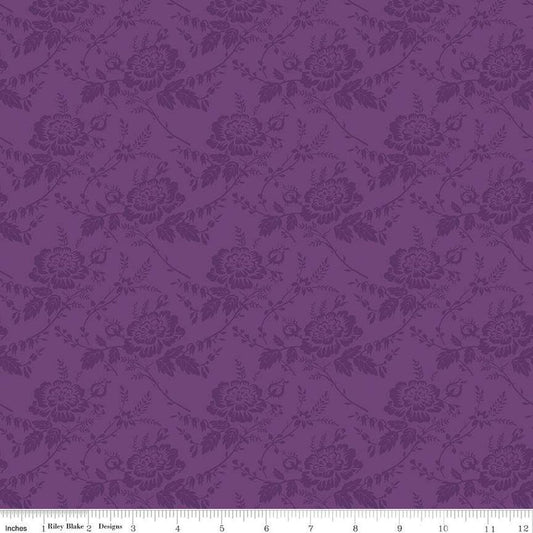 Anne of Green Gables Damask C13855 Eggplant - Riley Blake Designs - Floral Flowers Leaves - Quilting Cotton Fabric - Licensed Product