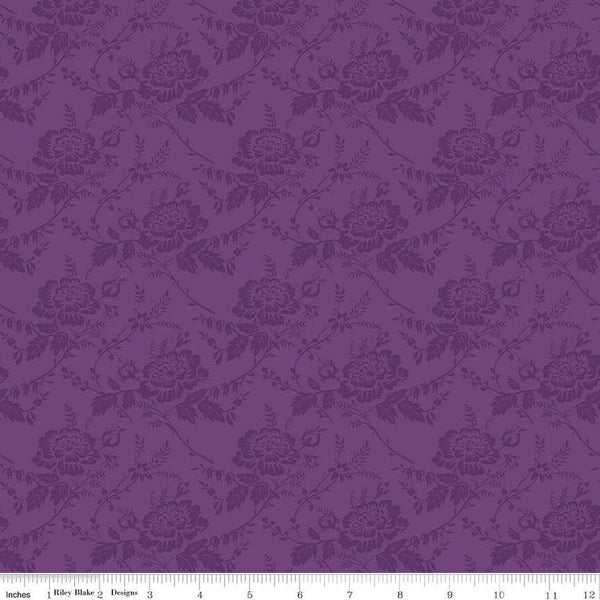 SALE Anne of Green Gables Damask C13855 Eggplant - Riley Blake Designs - Floral Flowers Leaves Tone-on-Tone  - Quilting Cotton Fabric