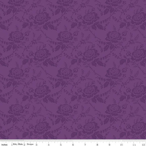SALE Anne of Green Gables Damask C13855 Eggplant - Riley Blake Designs - Floral Flowers Leaves Tone-on-Tone  - Quilting Cotton Fabric