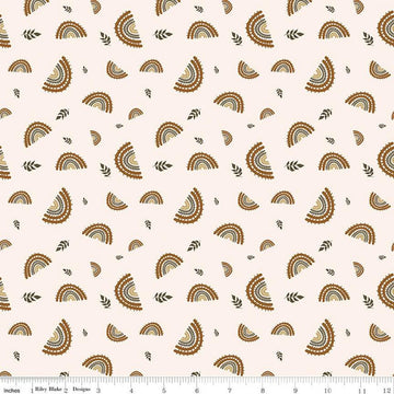 CLEARANCE 'Round the Mountain Railroad C13811 Cream - Riley Blake  - Trains Rainbows Tracks Leaves - Quilting Cotton