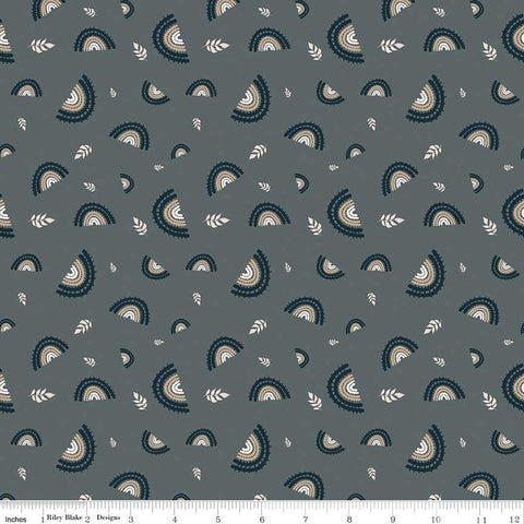 SALE Round the Mountain Railroad C13811 Stone by Riley Blake Designs - Trains Rainbows Tracks Leaves - Quilting Cotton Fabric