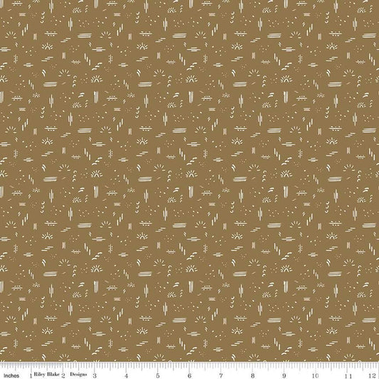 29" End of Bolt - CLEARANCE 'Round the Mountain Dashed C13815 Khaki - Riley Blake Designs - Geometric Designs - Quilting Cotton Fabric