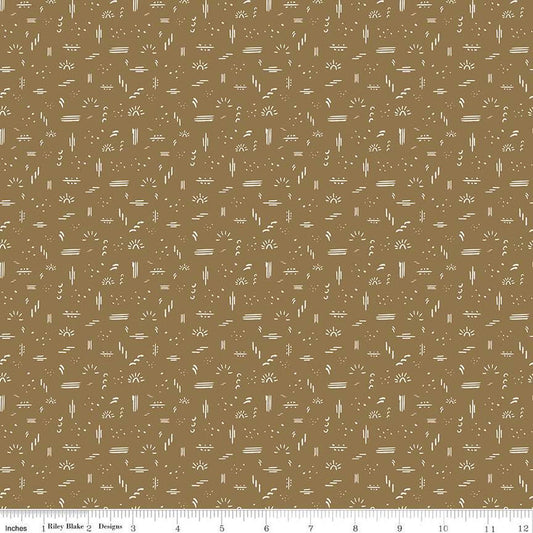 CLEARANCE 29" End of Bolt - 'Round the Mountain Dashed C13815 Khaki - Riley Blake Designs - Geometric Designs - Quilting Cotton Fabric
