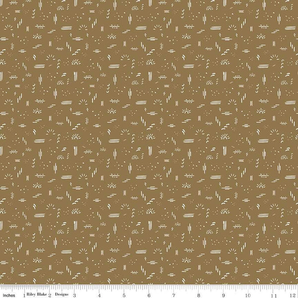 CLEARANCE 'Round the Mountain Dashed C13815 Khaki by Riley Blake Designs - Geometric Designs - Quilting Cotton Fabric