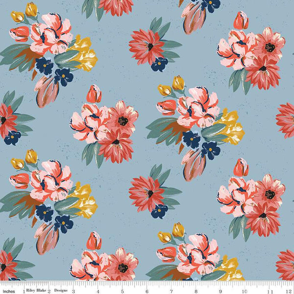 Wild Rose Floral C14041 Blue by Riley Blake Designs - Flowers Western - Quilting Cotton Fabric