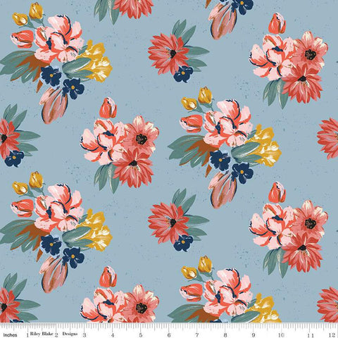 Wild Rose Floral C14041 Blue by Riley Blake Designs - Flowers Western - Quilting Cotton Fabric