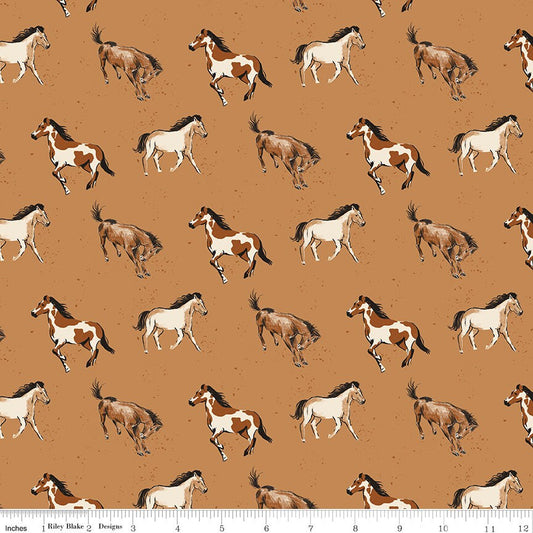 Fat Quarter End of Bolt - Wild Rose Horses C14042 Sienna - Riley Blake Designs - Horse Western - Quilting Cotton Fabric